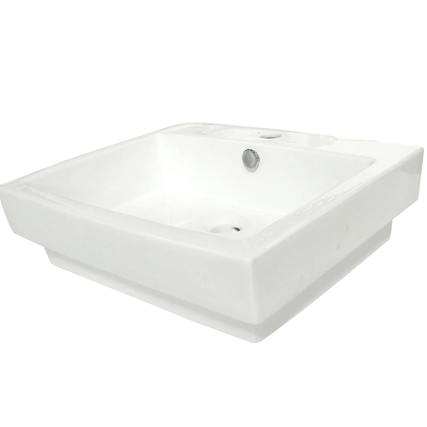 Kingston Brass Plaza White China Vessel Bathroom Sink with Overflow Hole and Faucet Hole