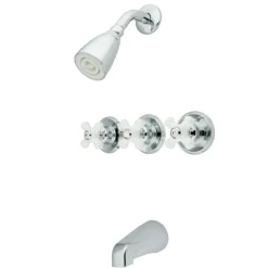 Kingston Brass 3-Porcelain Cross Handles Tub and Shower Faucet