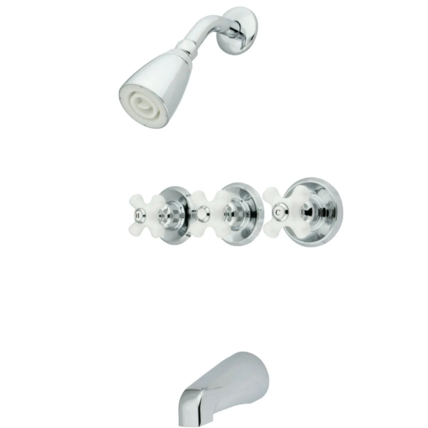 Kingston Brass 3-Porcelain Cross Handles Tub and Shower Faucet