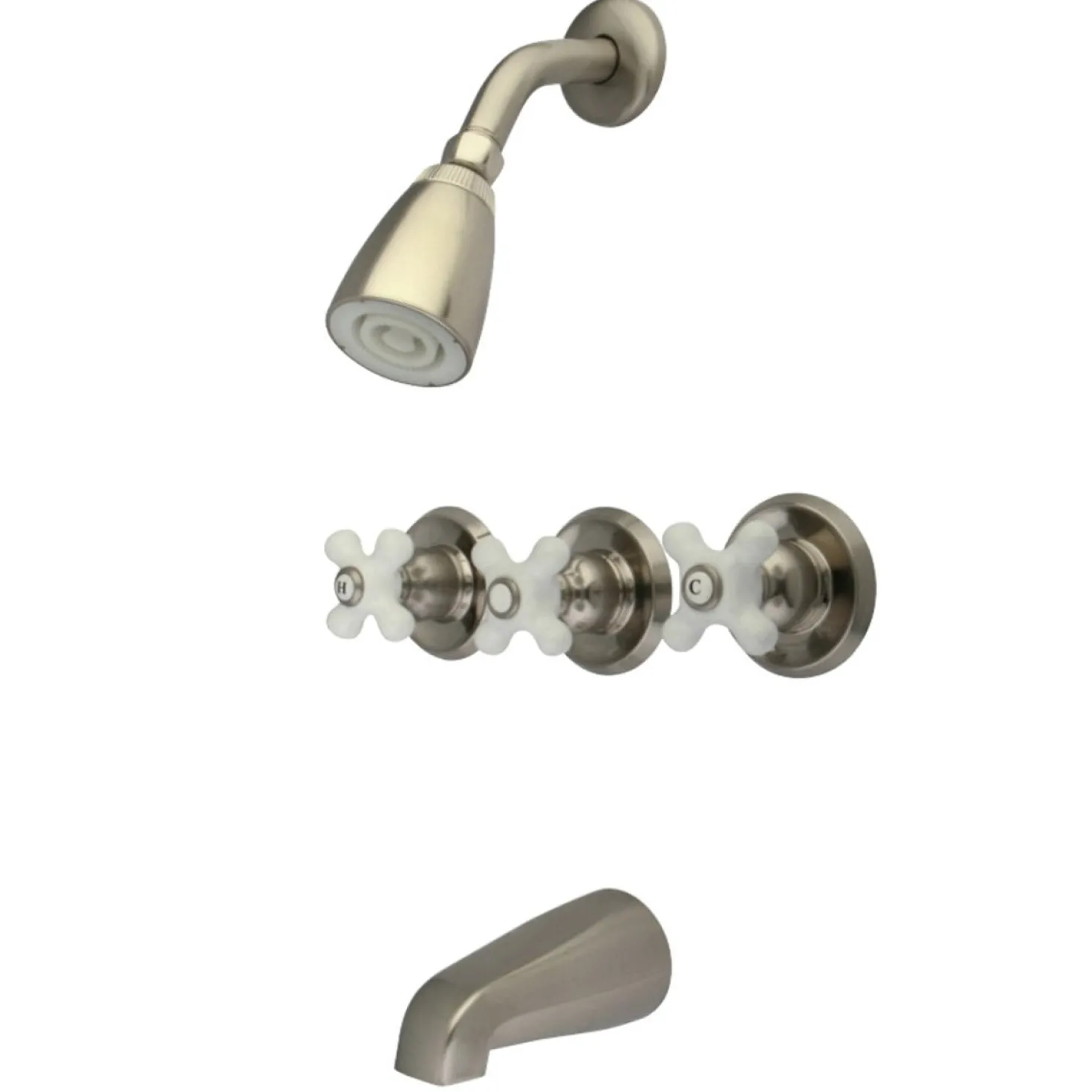 Kingston Brass 3-Porcelain Cross Handles Tub and Shower Faucet