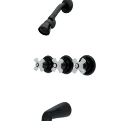 Kingston Brass 3-Porcelain Cross Handles Tub and Shower Faucet