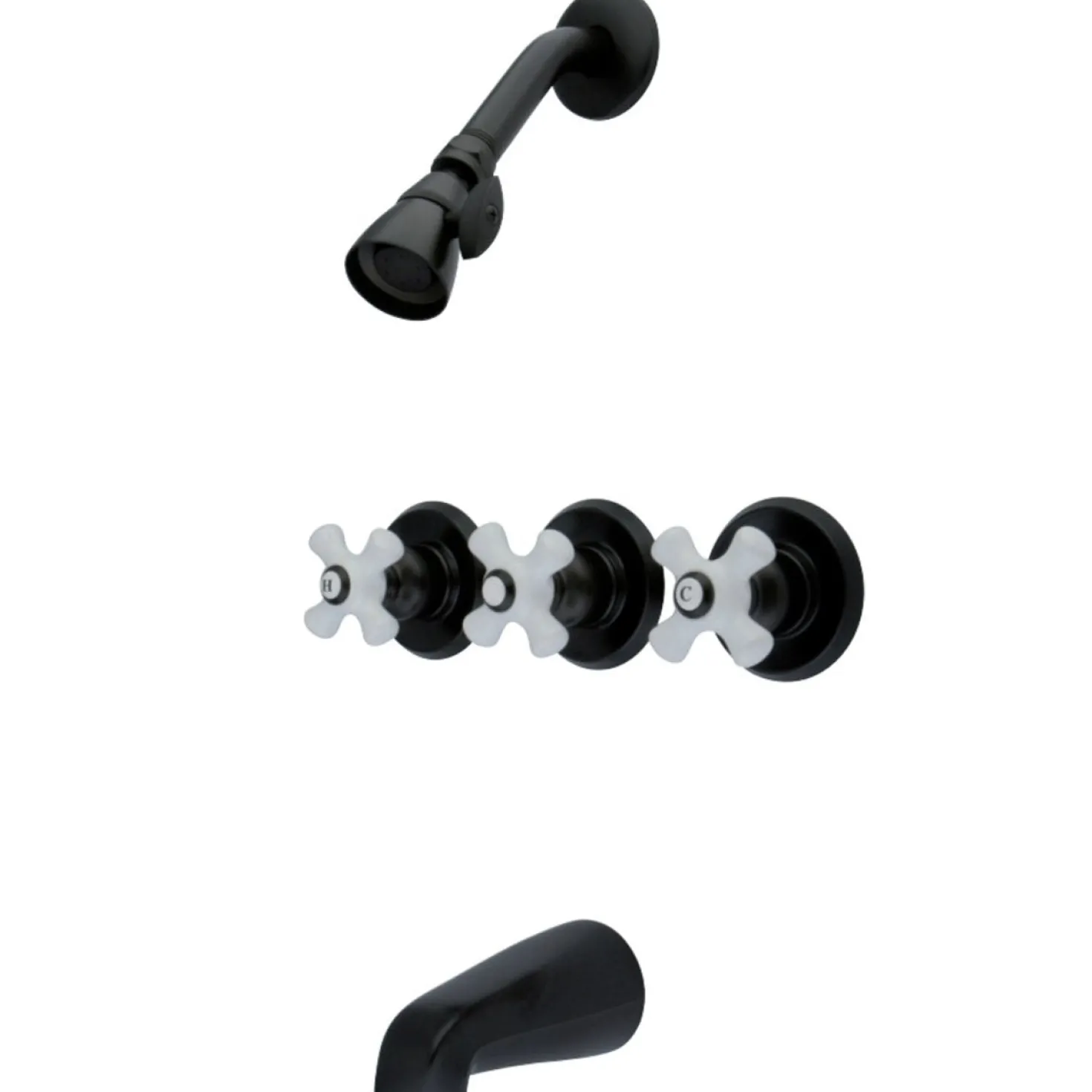 Kingston Brass 3-Porcelain Cross Handles Tub and Shower Faucet