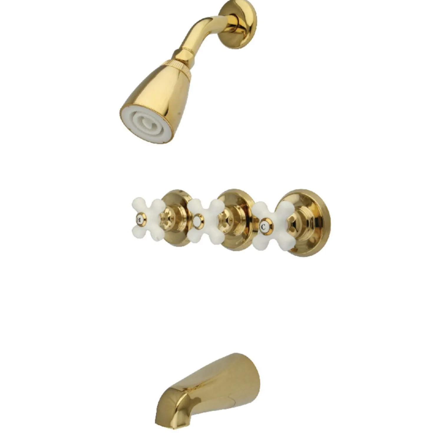 Kingston Brass 3-Porcelain Cross Handles Tub and Shower Faucet