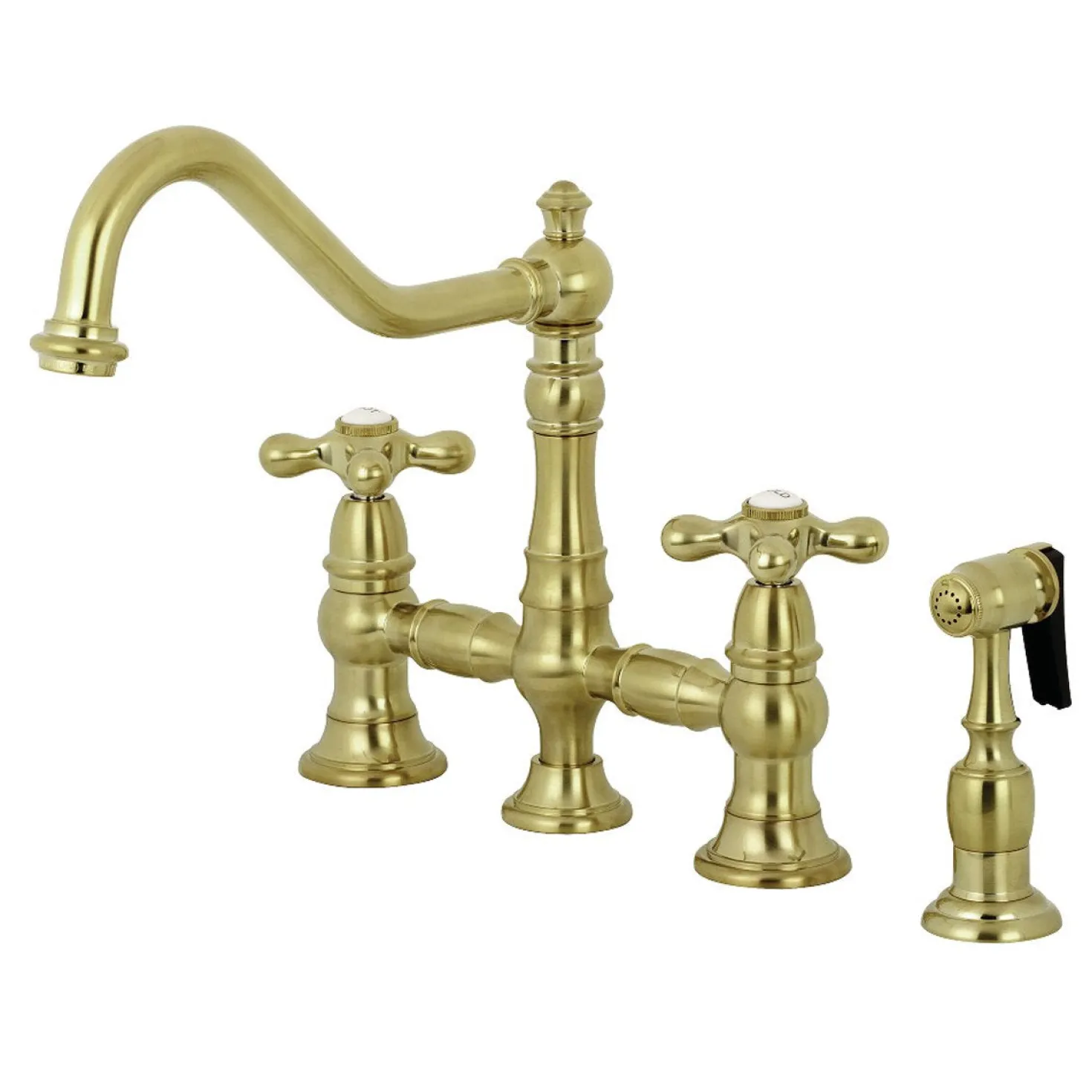 Kingston Brass Restoration 8" Bridge Kitchen Faucet with Sprayer