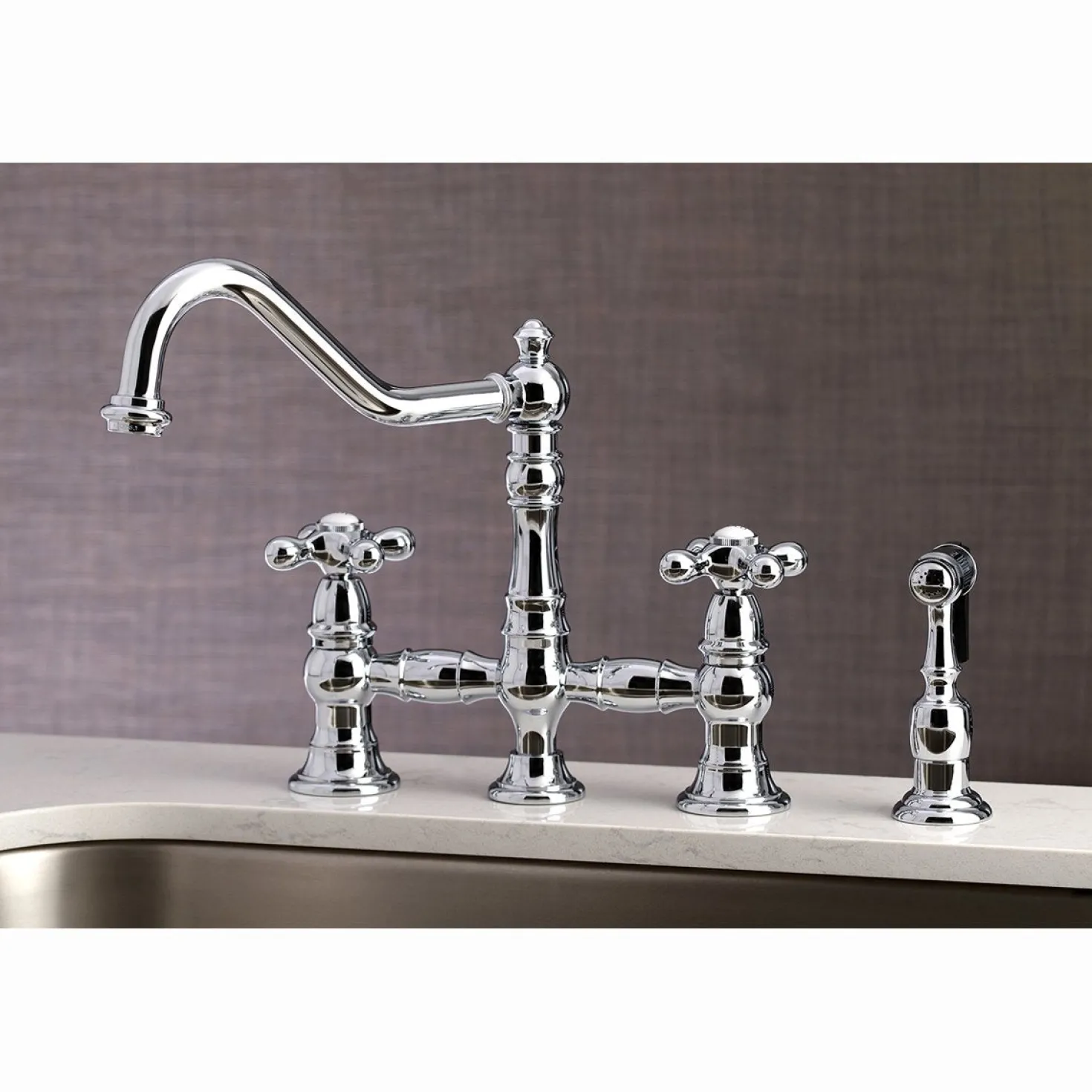 Kingston Brass Restoration 8" Bridge Kitchen Faucet with Sprayer