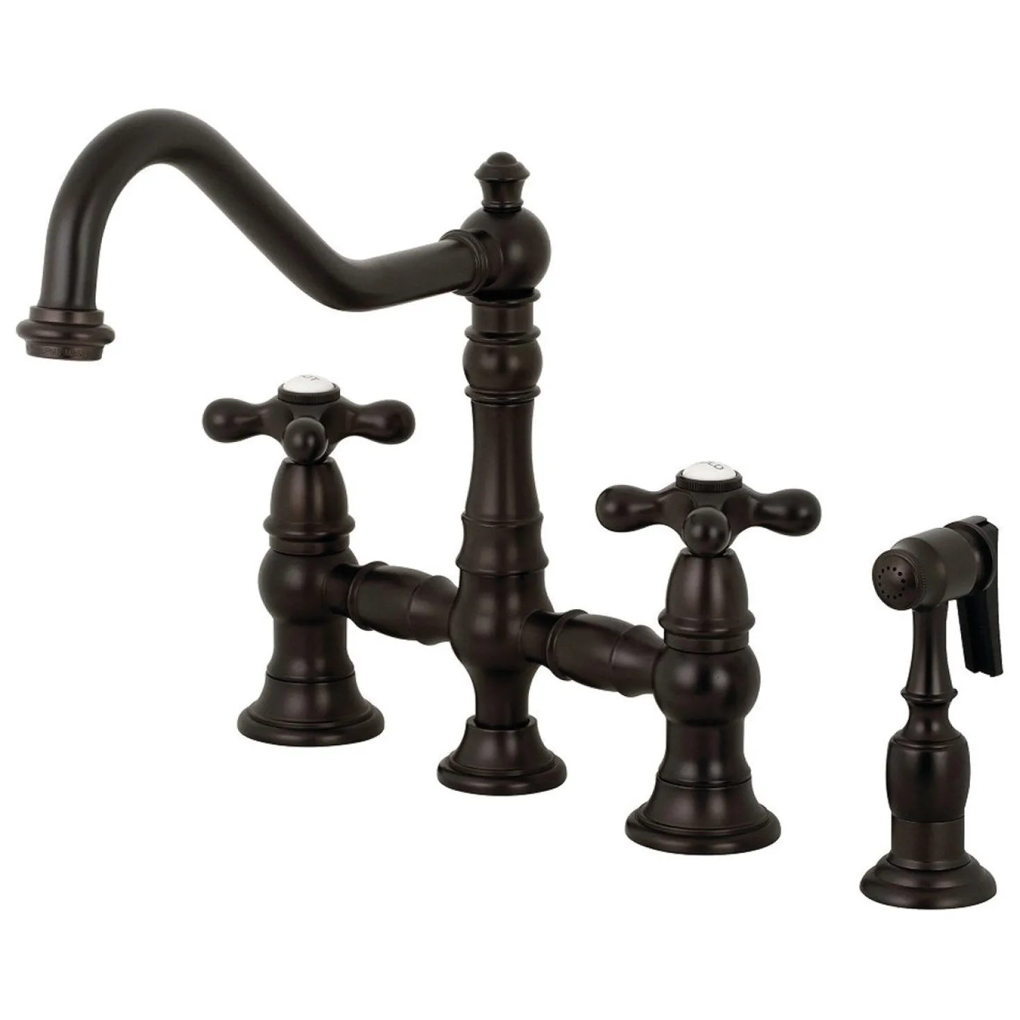 Kingston Brass Restoration 8" Bridge Kitchen Faucet with Sprayer