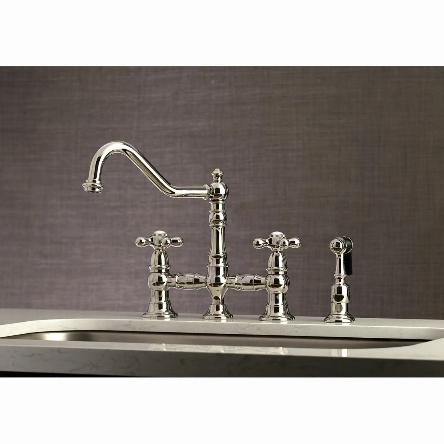 Kingston Brass Restoration 8" Bridge Kitchen Faucet with Sprayer
