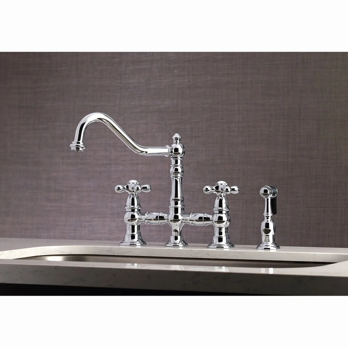 Kingston Brass Restoration 8" Bridge Kitchen Faucet with Sprayer