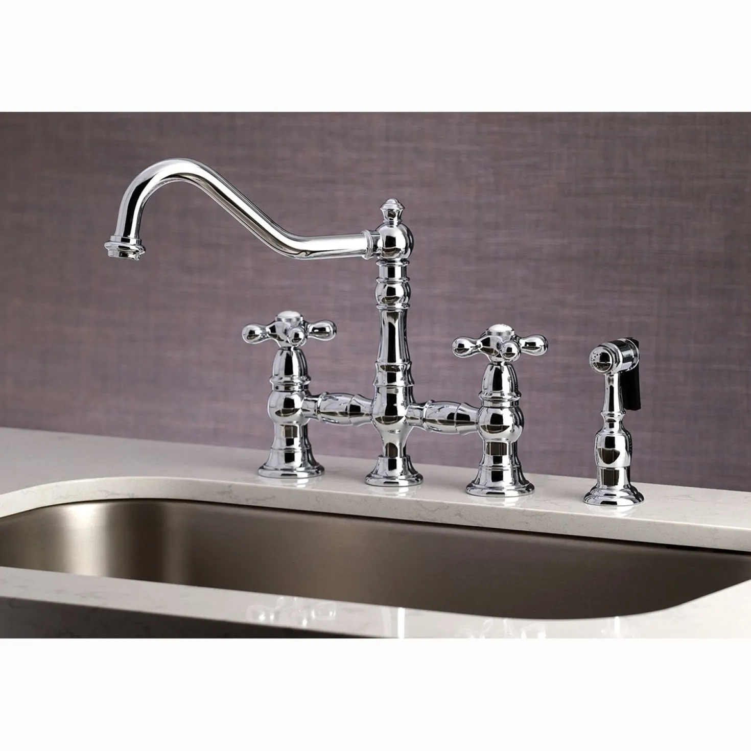 Kingston Brass Restoration 8" Bridge Kitchen Faucet with Sprayer
