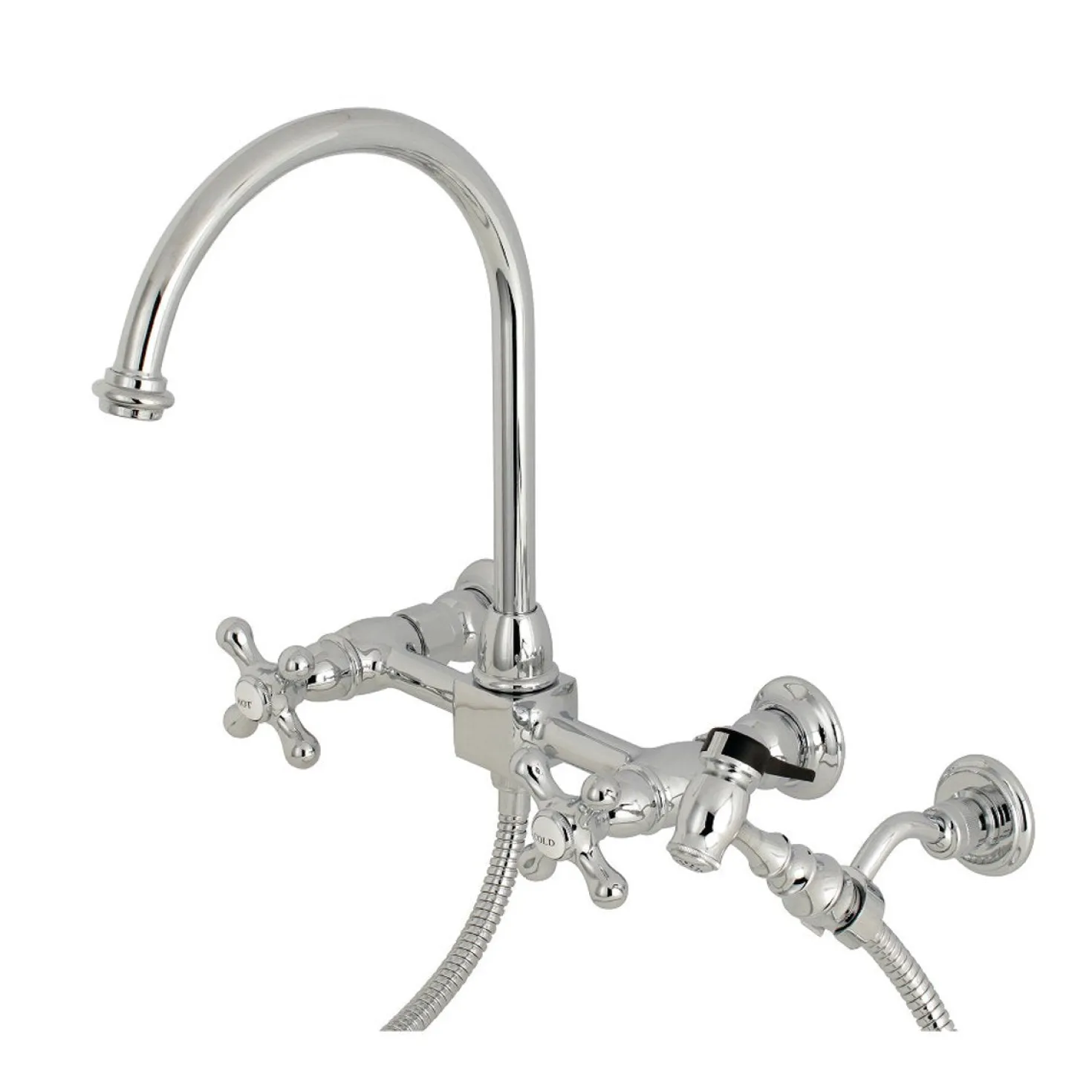Kingston Brass Restoration 8" Centerset Wall Mount Kitchen Faucet with Brass Sprayer