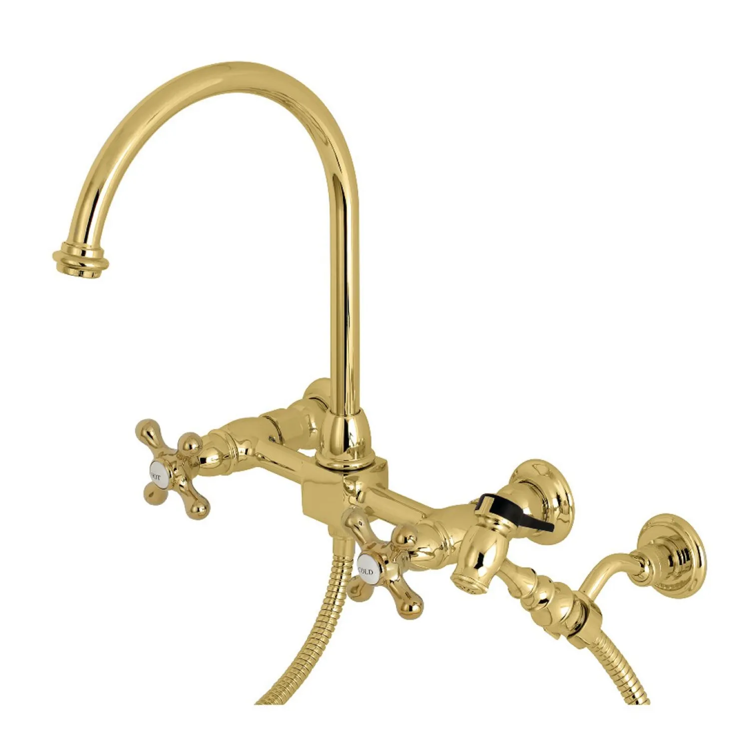 Kingston Brass Restoration 8" Centerset Wall Mount Kitchen Faucet with Brass Sprayer