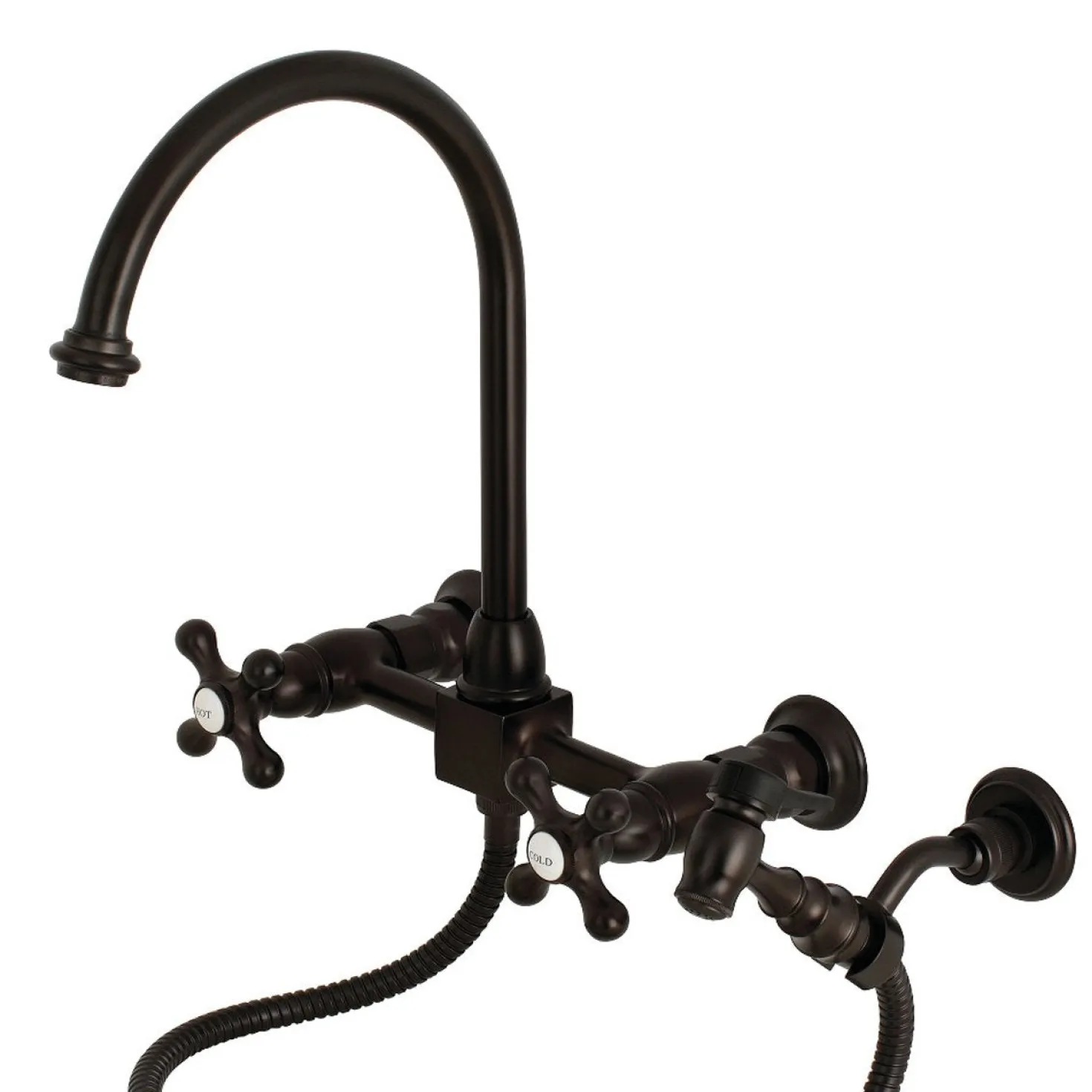 Kingston Brass Restoration 8" Centerset Wall Mount Kitchen Faucet with Brass Sprayer
