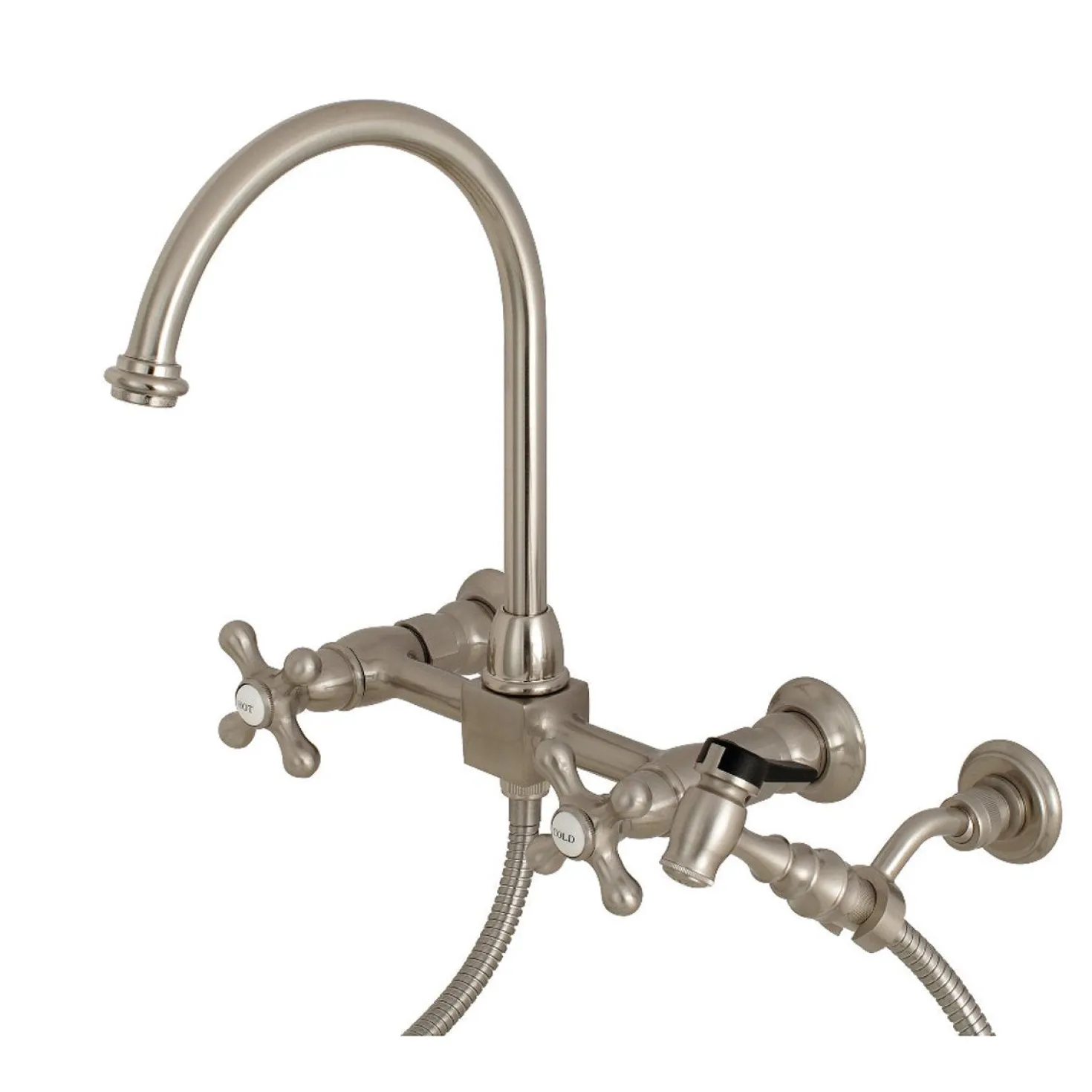 Kingston Brass Restoration 8" Centerset Wall Mount Kitchen Faucet with Brass Sprayer
