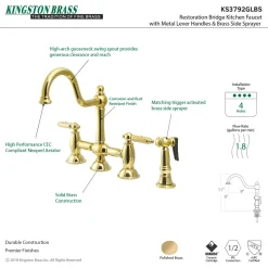 Kingston Brass Restoration Deck Mount Kitchen Bridge Faucet with Brass Sprayer
