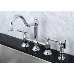 Kingston Brass Restoration Deck Mount Kitchen Bridge Faucet with Brass Sprayer