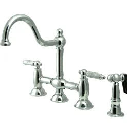 Kingston Brass Restoration Deck Mount Kitchen Bridge Faucet with Brass Sprayer