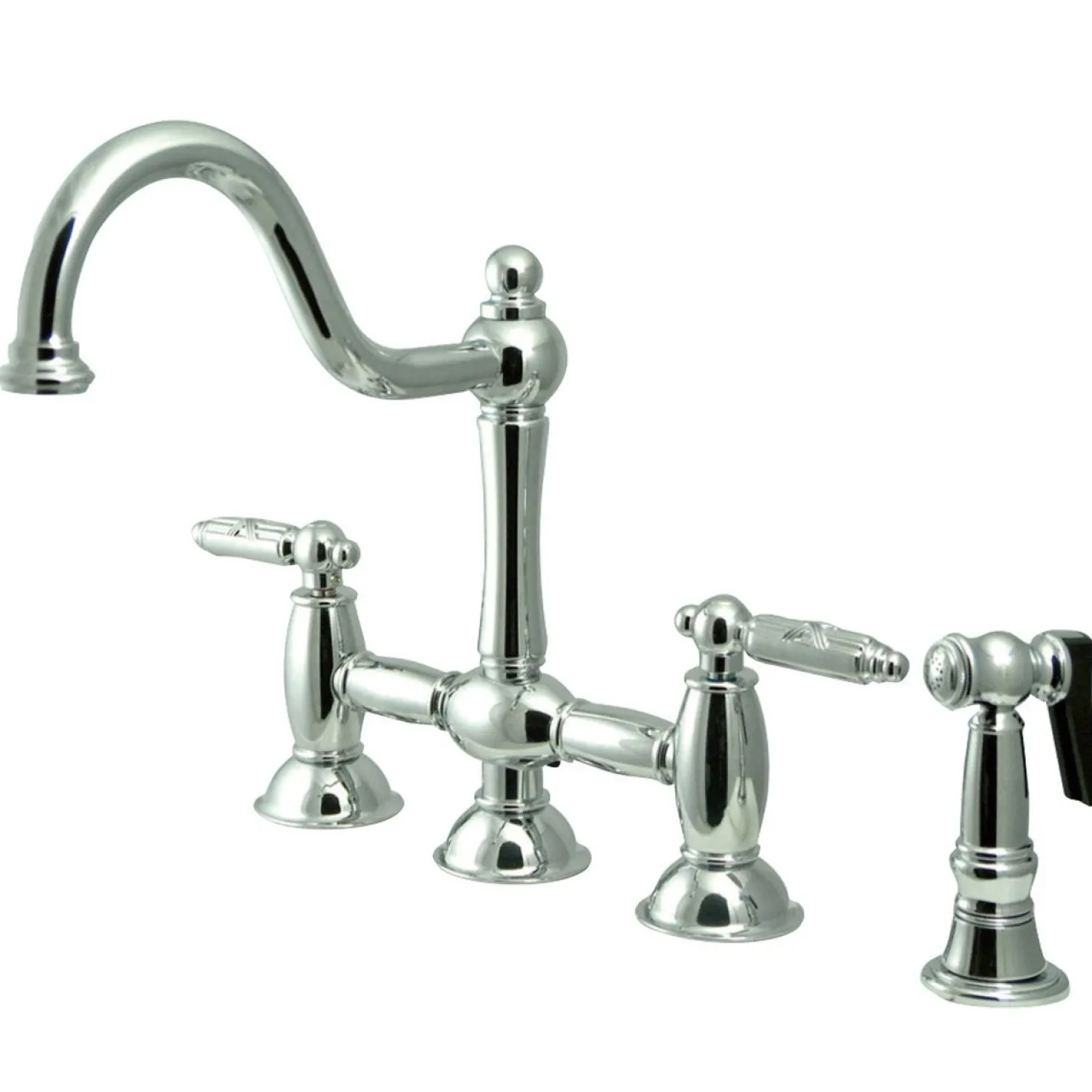 Kingston Brass Restoration Deck Mount Kitchen Bridge Faucet with Brass Sprayer
