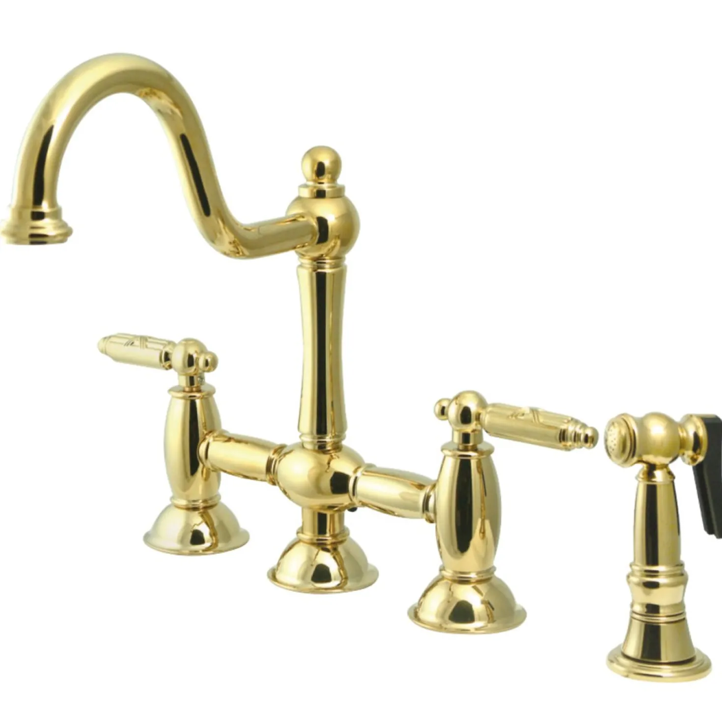Kingston Brass Restoration Deck Mount Kitchen Bridge Faucet with Brass Sprayer