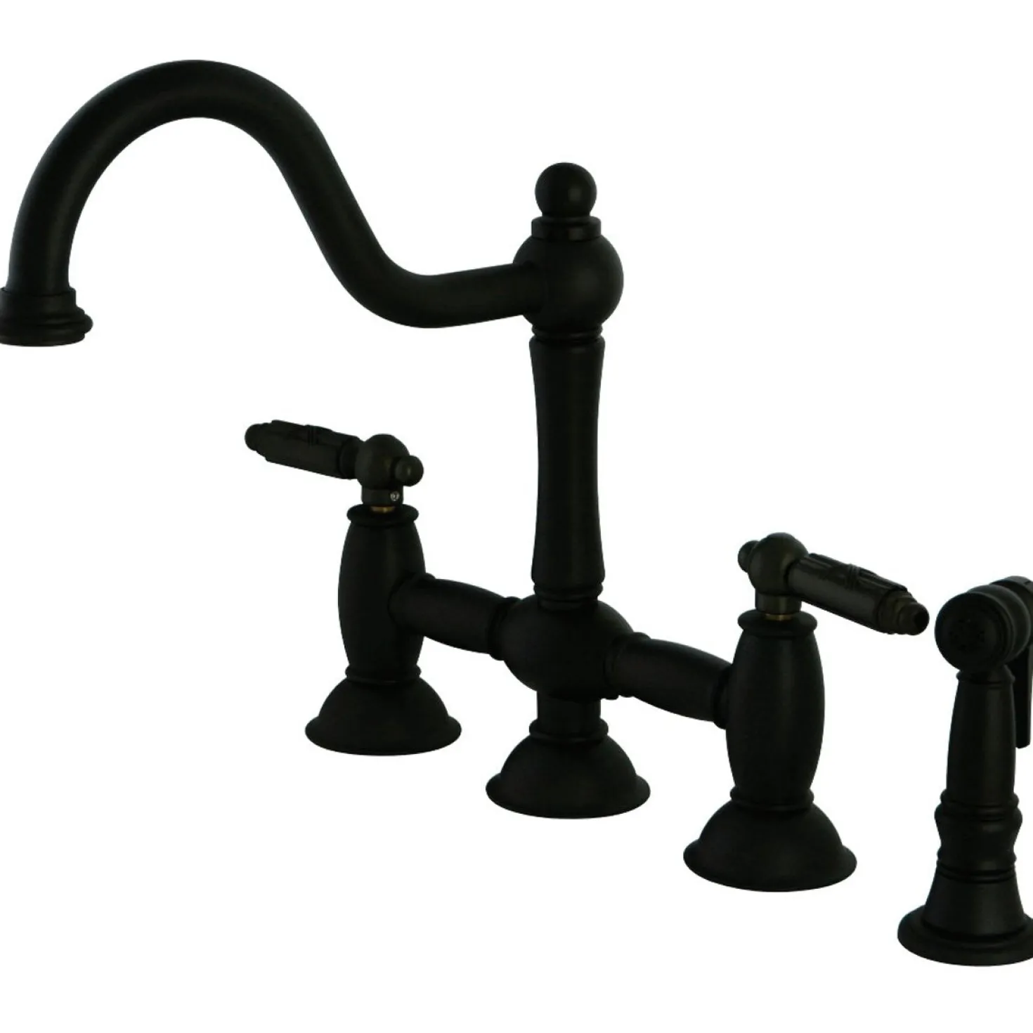Kingston Brass Restoration Deck Mount Kitchen Bridge Faucet with Brass Sprayer