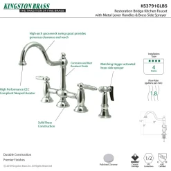 Kingston Brass Restoration Deck Mount Kitchen Bridge Faucet with Brass Sprayer