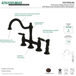 Kingston Brass Restoration Deck Mount Kitchen Bridge Faucet with Brass Sprayer