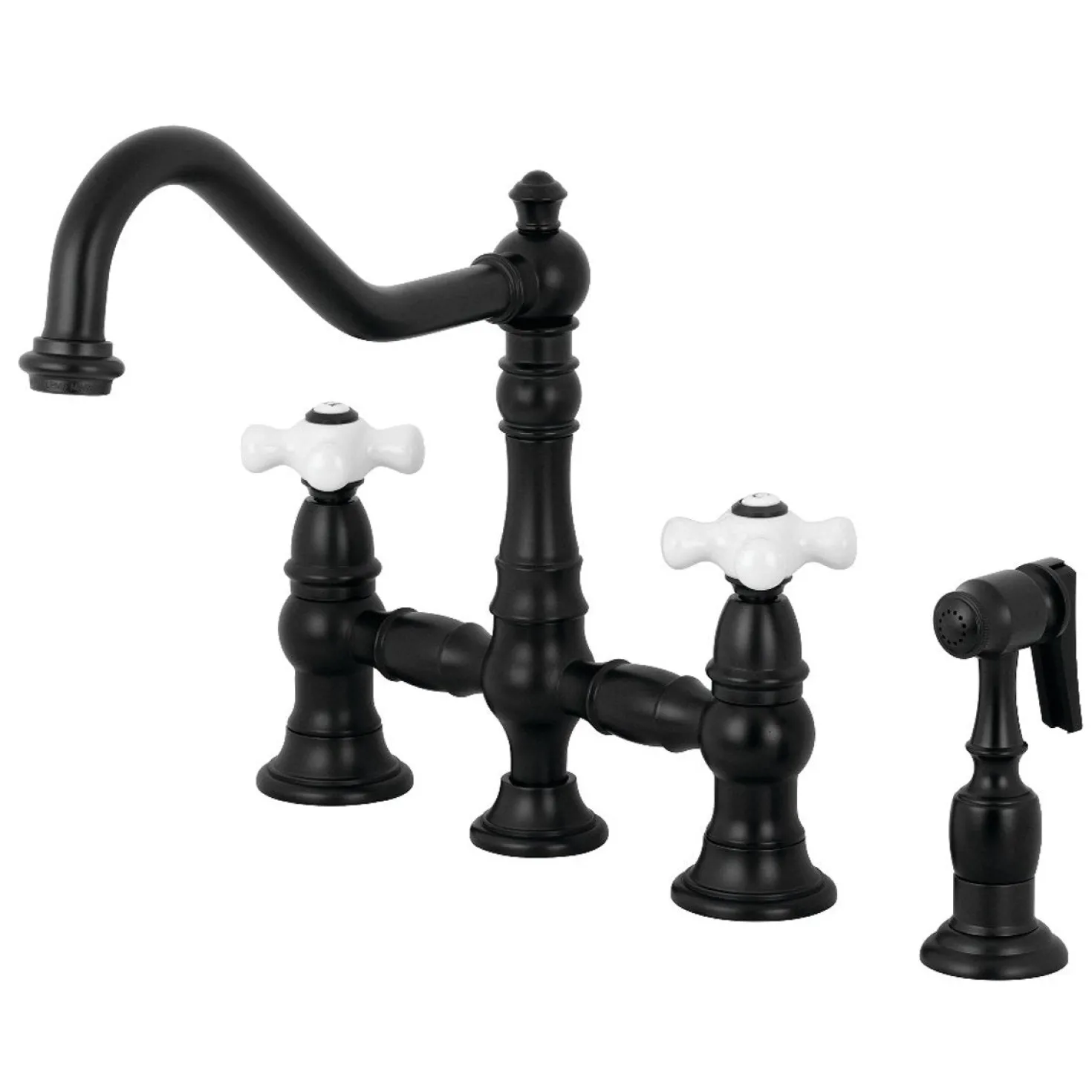 Kingston Brass Restoration Deck Mount 8" Bridge Kitchen Faucet with Sprayer