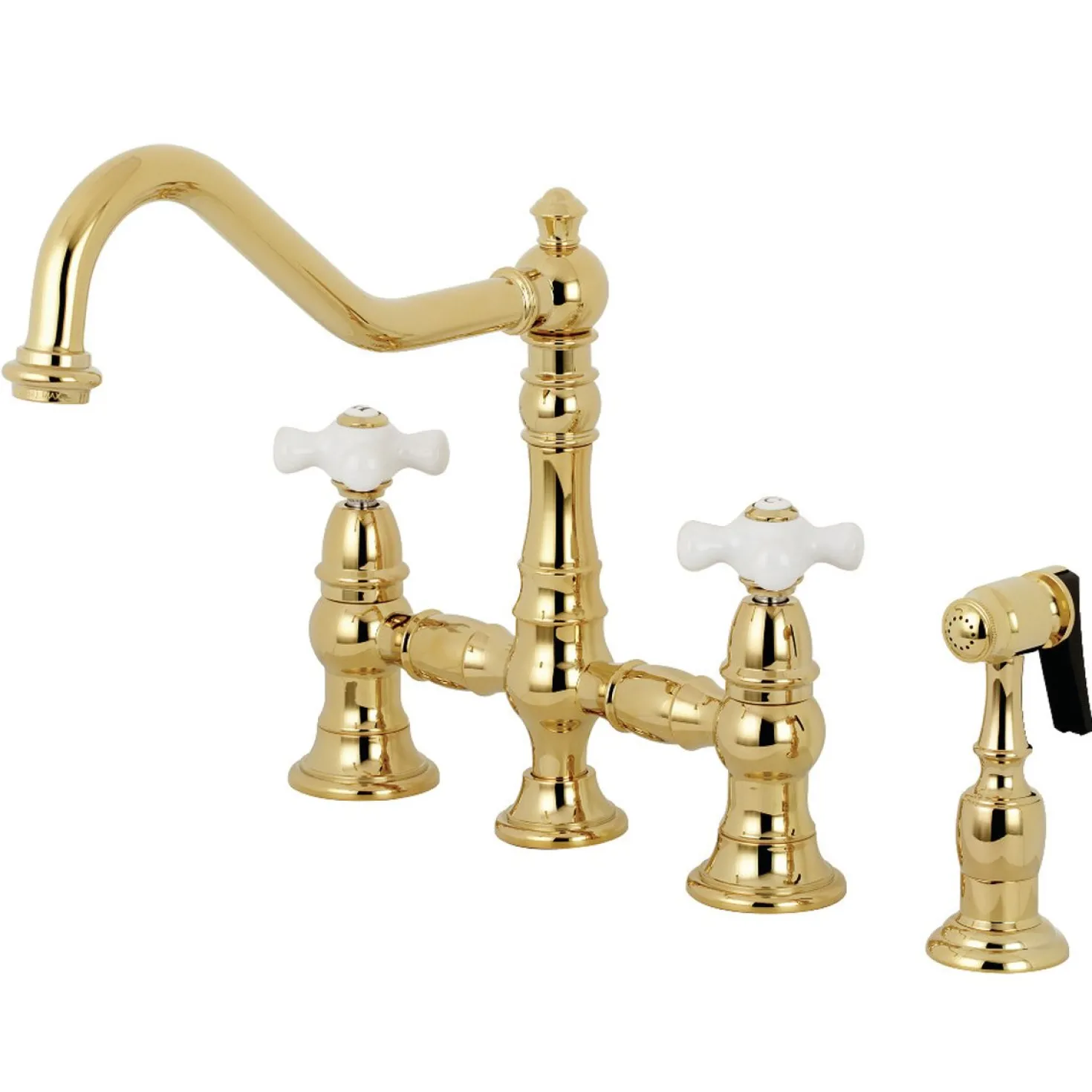 Kingston Brass Restoration Deck Mount 8" Bridge Kitchen Faucet with Sprayer