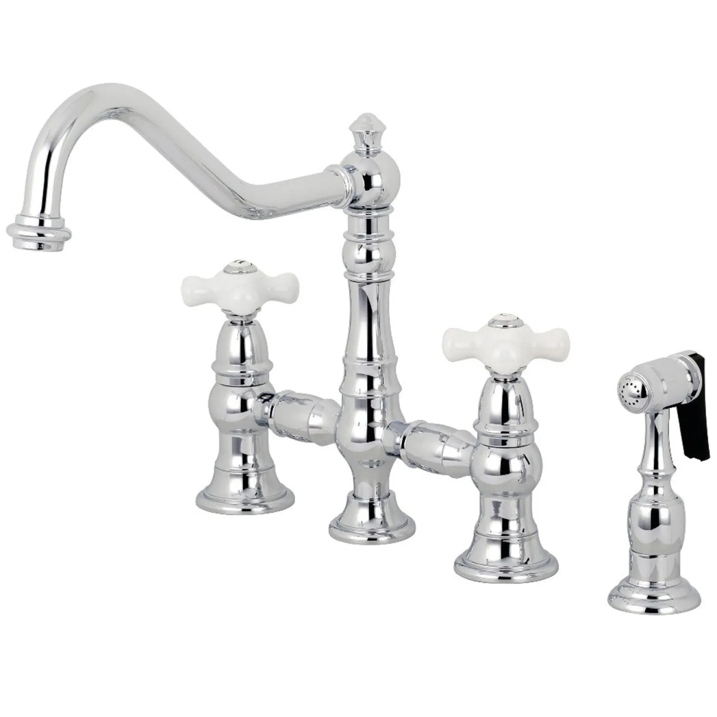 Kingston Brass Restoration Deck Mount 8" Bridge Kitchen Faucet with Sprayer