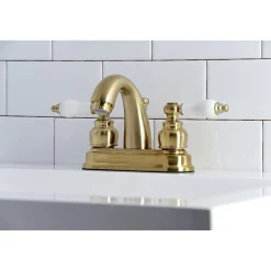 Kingston Brass Restoration Deck Mount 4-Inch Centerset Bathroom Faucet