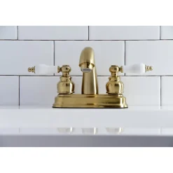 Kingston Brass Restoration Deck Mount 4-Inch Centerset Bathroom Faucet