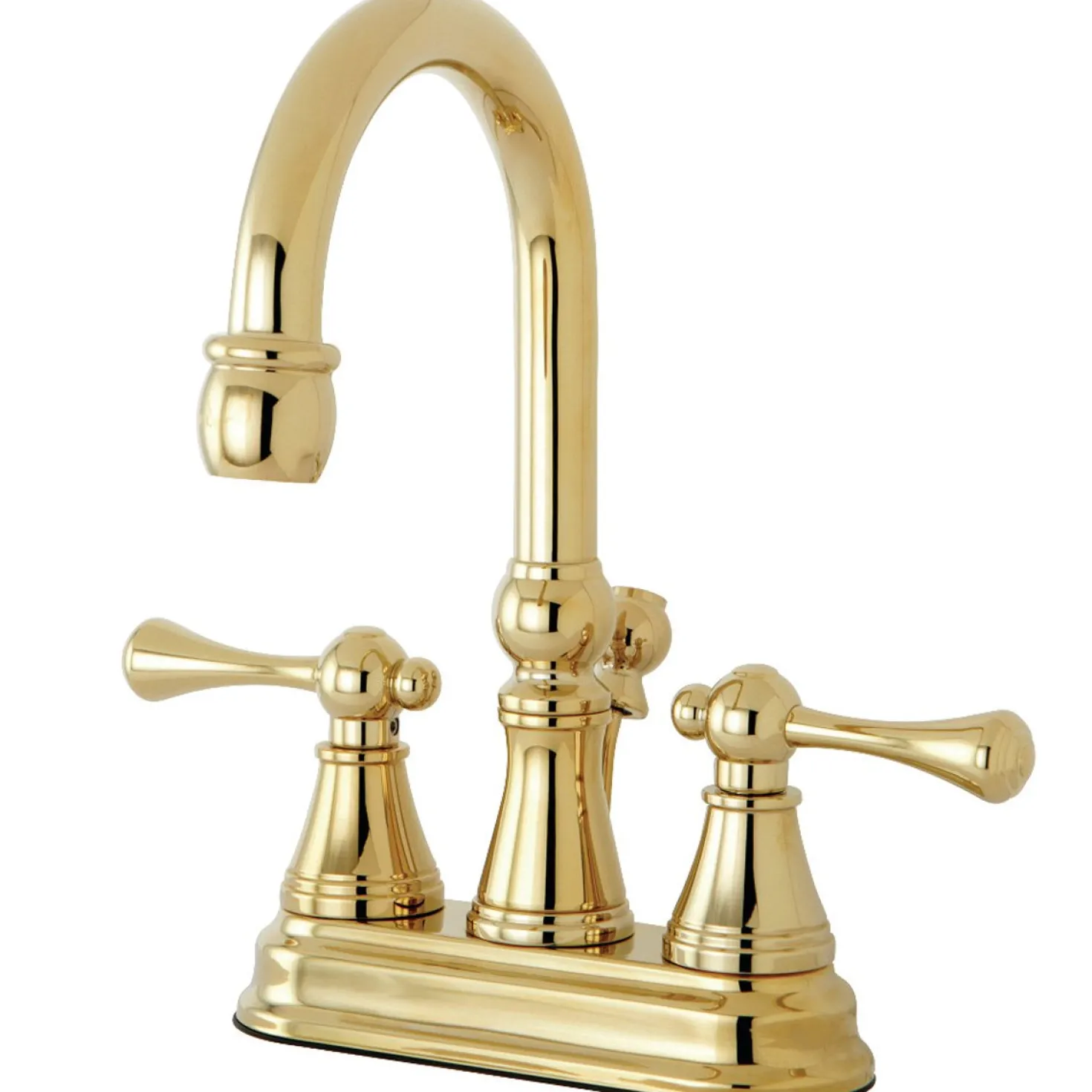 Kingston Brass Restoration Deck Mount 4-Inch Centerset Bathroom Faucet with Brass Pop-Up