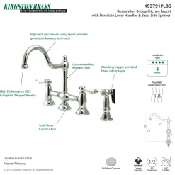 Kingston Brass Restoration 2-Handle Kitchen Bridge Faucet with Brass Sprayer