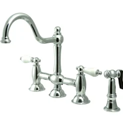 Kingston Brass Restoration 2-Handle Kitchen Bridge Faucet with Brass Sprayer