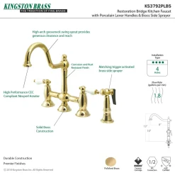 Kingston Brass Restoration 2-Handle Kitchen Bridge Faucet with Brass Sprayer