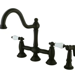 Kingston Brass Restoration 2-Handle Kitchen Bridge Faucet with Brass Sprayer