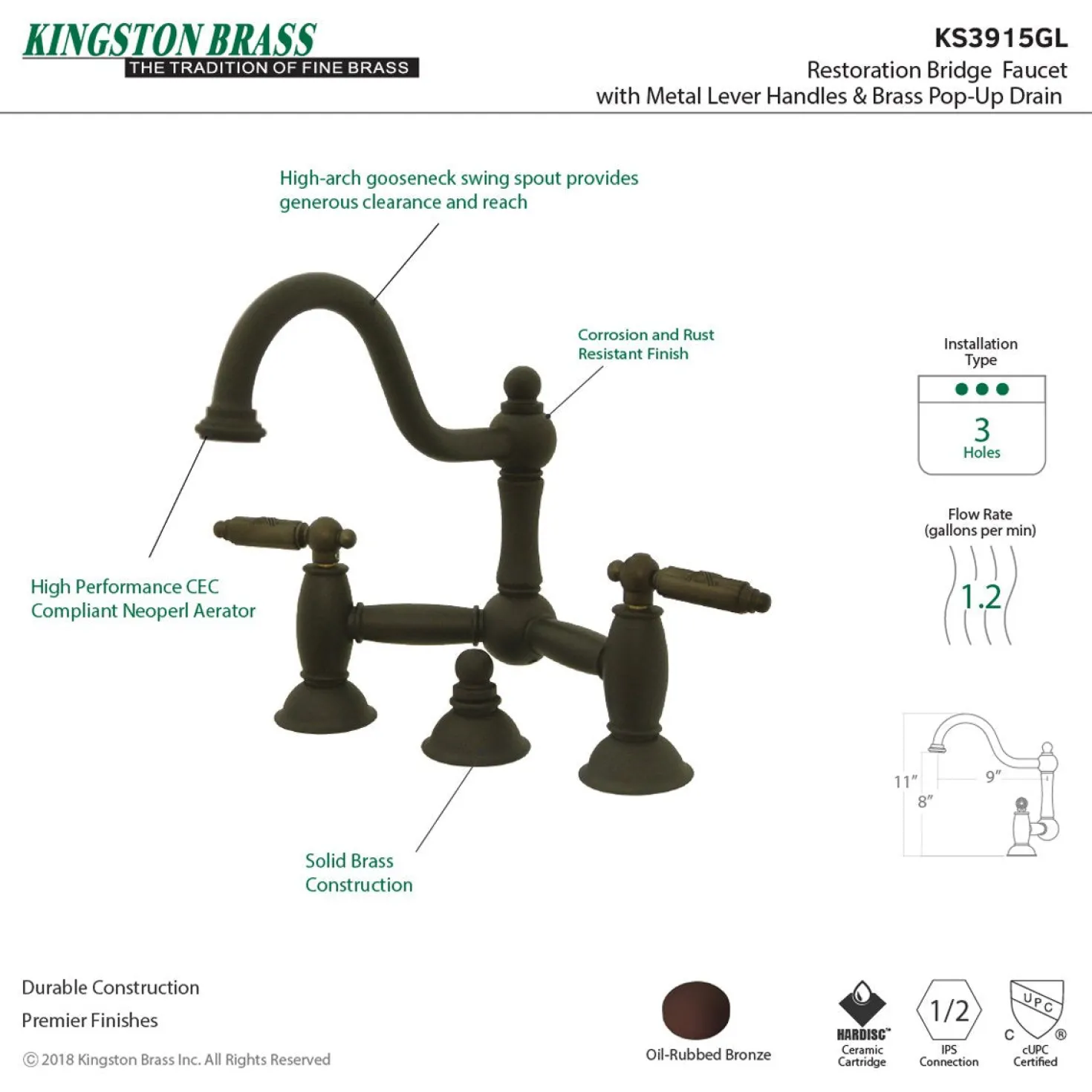 Kingston Brass Restoration 2-Handle Bathroom Bridge Faucet
