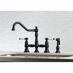 Kingston Brass Restoration 8-Inch Bridge Kitchen Faucet with Sprayer