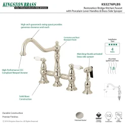Kingston Brass Restoration 8-Inch Bridge Kitchen Faucet with Sprayer