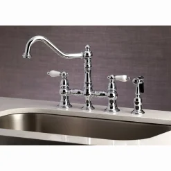 Kingston Brass Restoration 8-Inch Bridge Kitchen Faucet with Sprayer