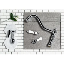 Kingston Brass Restoration 8-Inch Bridge Kitchen Faucet with Sprayer