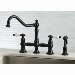 Kingston Brass Restoration 8-Inch Bridge Kitchen Faucet with Sprayer