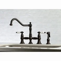 Kingston Brass Restoration 8-Inch Bridge Kitchen Faucet with Sprayer