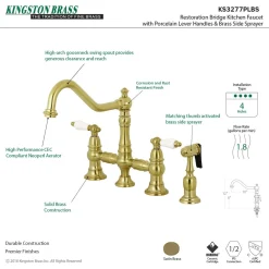 Kingston Brass Restoration 8-Inch Bridge Kitchen Faucet with Sprayer