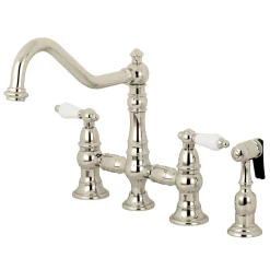 Kingston Brass Restoration 8-Inch Bridge Kitchen Faucet with Sprayer
