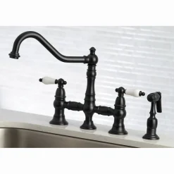 Kingston Brass Restoration 8-Inch Bridge Kitchen Faucet with Sprayer