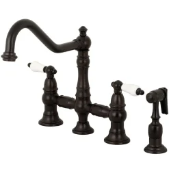 Kingston Brass Restoration 8-Inch Bridge Kitchen Faucet with Sprayer
