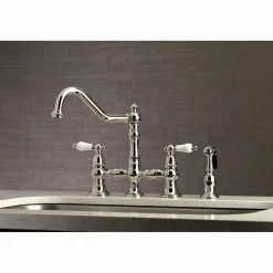 Kingston Brass Restoration 8-Inch Bridge Kitchen Faucet with Sprayer