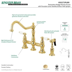 Kingston Brass Restoration 8-Inch Bridge Kitchen Faucet with Sprayer