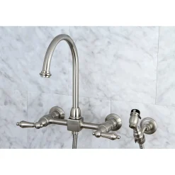 Kingston Brass Restoration 8-Inch Centerset Wall Mount Kitchen Faucet with Brass Sprayer