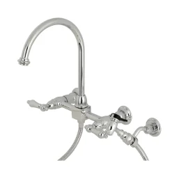 Kingston Brass Restoration 8-Inch Centerset Wall Mount Kitchen Faucet with Brass Sprayer